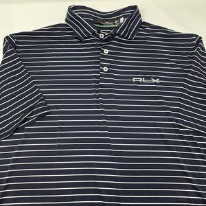 RLX Golf Polo Ralph Lauren Navy Blue Striped Short Sleeve Wicking Shirt Large